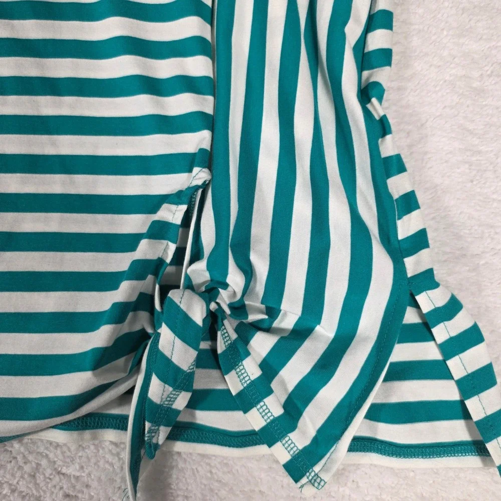 Jones New York Striped Knit Top Womens 1X Teal White Excellent Side Tie - Picture 8 of 8